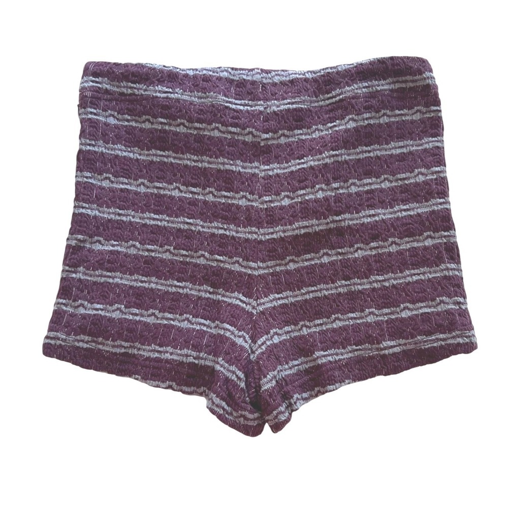 Free People NWT Plum Prune Textured Striped Stretch High Rise Shorts Size 4 - Picture 2 of 9